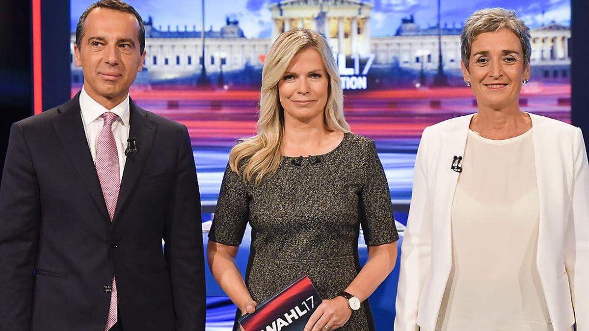 ORF-Duell: Ulrike Lunacek und Christian Kern mit Claudia Reiterer