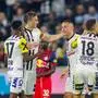 LINZ,AUSTRIA,12.APR.24 - SOCCER - ADMIRAL Bundesliga, championship group, Linzer ASK vs Red Bull Salzburg. Image shows the rejoicing of Moses Usor (LASK), Philipp Ziereis (LASK), Marin Ljubicic (LASK) and Branko Jovicic (LASK).
Photo: GEPA pictures/ Manuel Binder