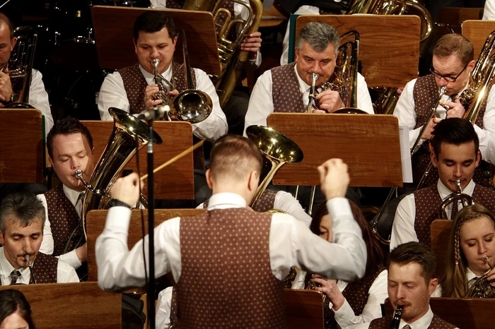 Durch das Programm führten Mitglieder des Musikvereins. Die Blaskapelle umfasst derzeit 62 Mitglieder, einige davon wurden im Rahmen des Konzerts ausgezeichnet.