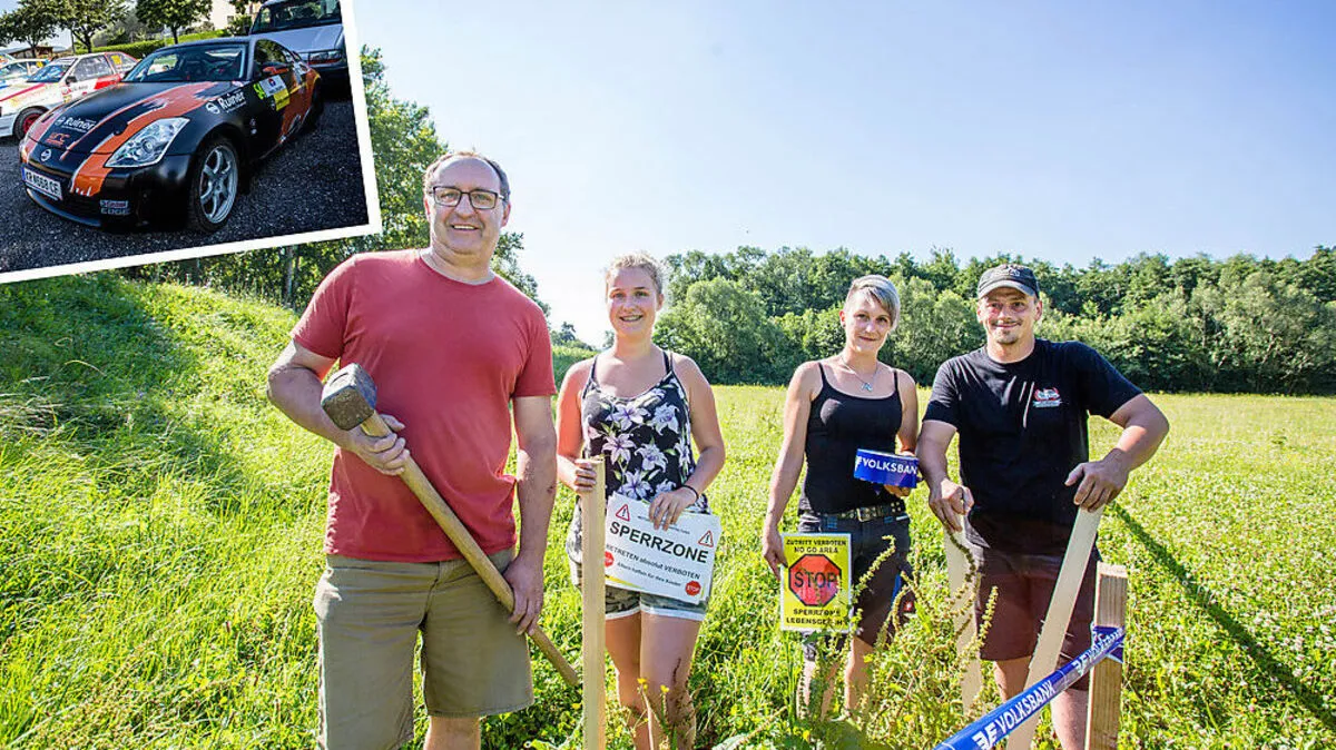 Vier von sechs Fleißigen, die seit dem letzten Samstag Absperrungen, Streckenbeschilderungen etc. aufbauen: Manfred und Vivien Schaffler, Petra Foit, Manfred Pucher 