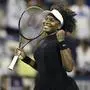 Venus Williams celebrates her win over Peyton Stearns during a match at the Citi Open tennis tournament Tuesday, July 22, 2025, in Washington. (AP Photo/Nick Wass)
