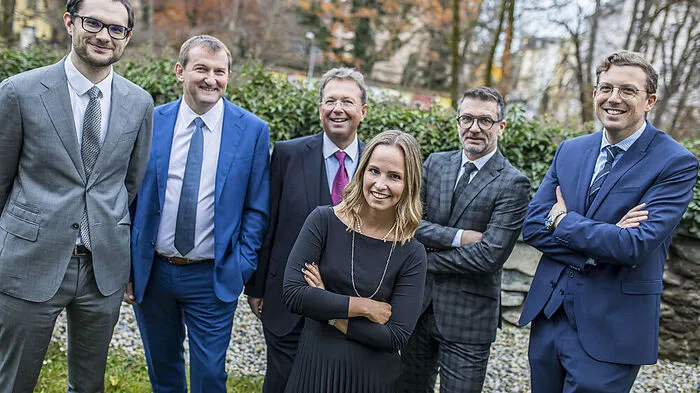 Sophie Malleg (Mitte) mit Christian Thon, Herbert Juri, Ernst Malleg, Thomas Schuster und Stefan Zankl