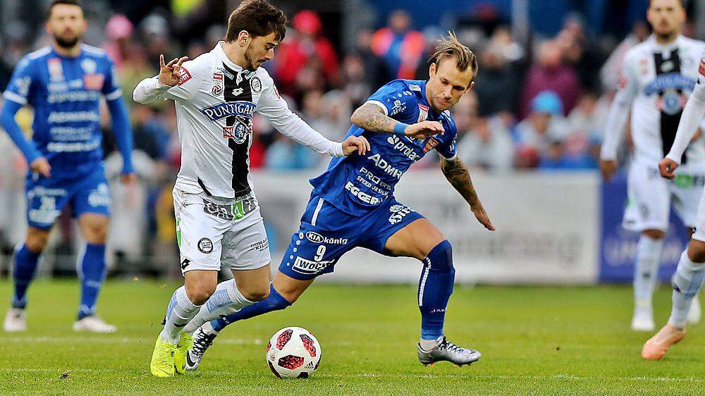 Am dritten Spieltag unterlag Otar Kiteishvili (li.) mit dem SK Sturm auswärts gegen Rajko Rep und den TSV Hartberg mit 0:1, in Liebenau revanchierten sich die Grazer mit einem 3:1.