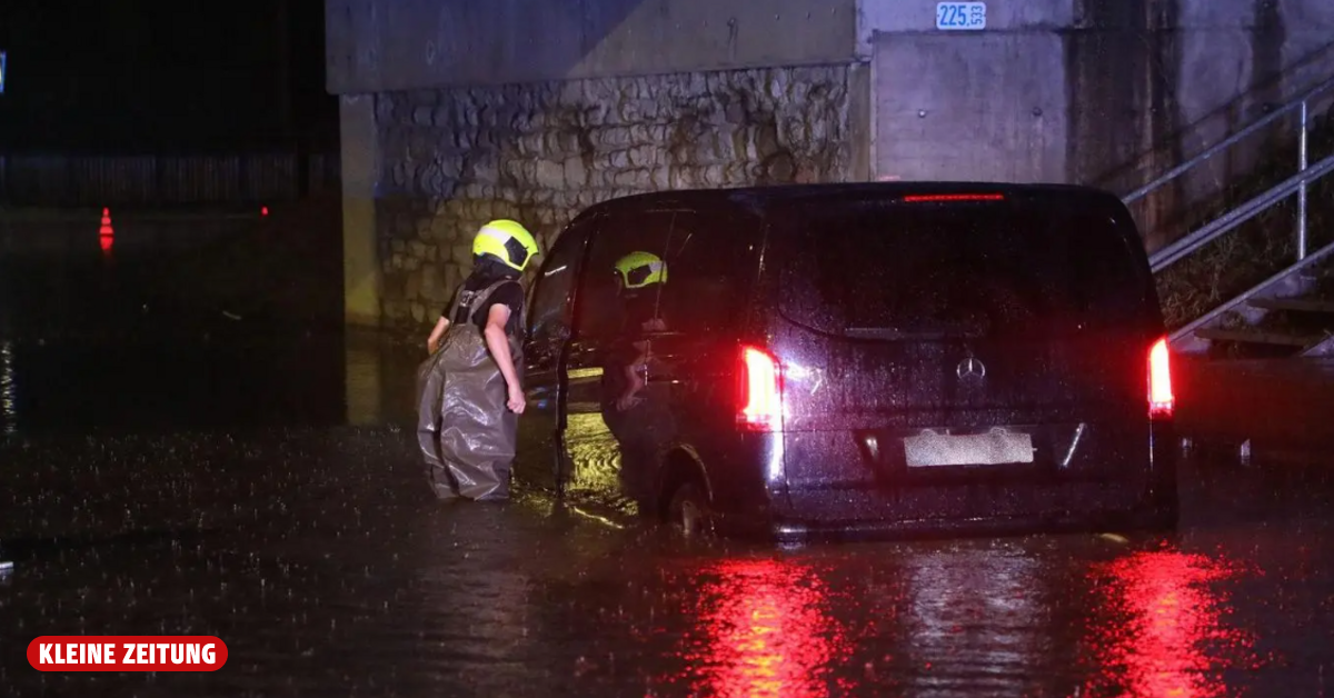Masses of water trapped motorists in their cars in an underpass