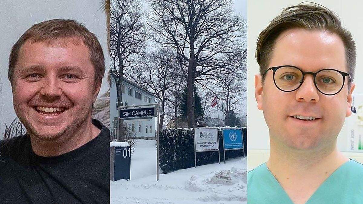 Beherzt leitete Ersthelfer Patrick Fürholzer (l.) Donnerstagvormittag Rettungsmaßnahmen vor dem SIM Campus Eisenerz ein, ehe auch Notfallmediziner Thomas Wegscheider helfend dazugekommen war