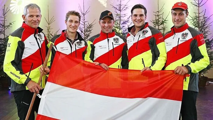 Sie kämpfen für Österreich in Wisla um Medaillen: Markus Herzog (NÖ), Jürgen Erlacher aus Kärnten, Harald Umgeher (NÖ), der Kärntner Mathias Morgenstern und Benjamin Greber (Vorarlberg)