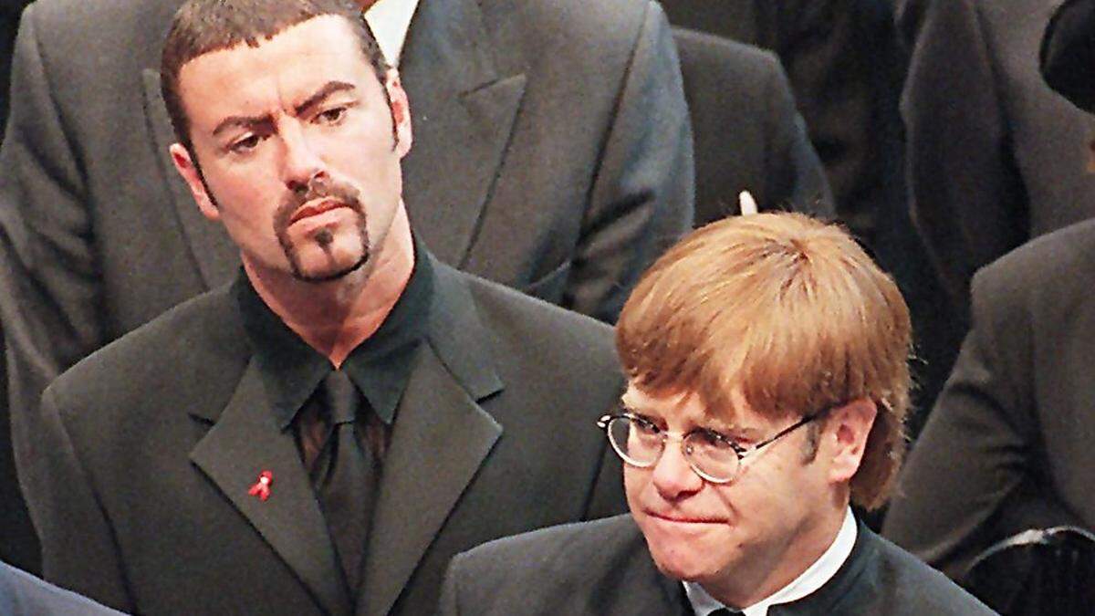 George Michael und Elton John nach dem Begräbnis von Lady Di 1997.