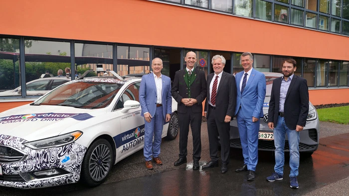 Heinz Mayer CEO, Joanneum Research, Wirtschaftslandesrat Willibald Ehrenhöfer, Jost Bernasch CEO, Virtual Vehicle, TU-Rektor Horst Bischof, Daniel Watzenig CTO, Virtual Vehicle
