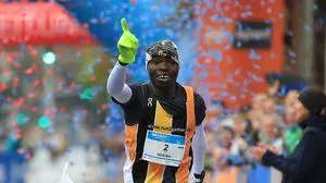 GRAZ,AUSTRIA,10.OCT.21 - RUNNING - Graz Marathon. Image shows the rejoicing of Charles Juma Ndiema (KEN). Photo: GEPA pictures/ Mario Buehner