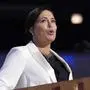 Stephanie Grisham, former Trump White House Press Secretary, speaks during the Democratic National Convention Tuesday, Aug. 20, 2024, in Chicago. (AP Photo/Brynn Anderson)