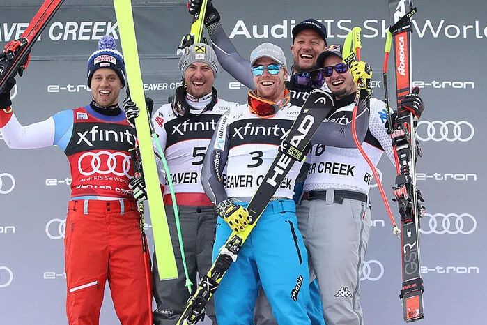 1.12. 2018, Super G in Beaver Creek. 1. Max Franz (AUT), 2. Mauro Caviezel (SUI), 3. Aksel Lund Svindal, Aleksander Aamodt Kilde (NOR), Dominik Paris (ITA). Zum Bericht.
