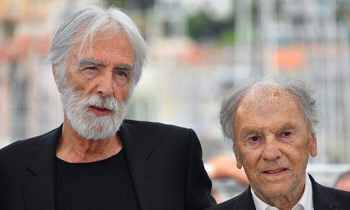 Michael Haneke und Jean-Louis Trintignant 2017 in Cannes 