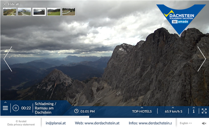 Dachstein-Webcam 20. 10. 2023 | Mit knapp 70 km/h weht der Wind Freitagmittag auf 2700 Metern am Dachstein  
