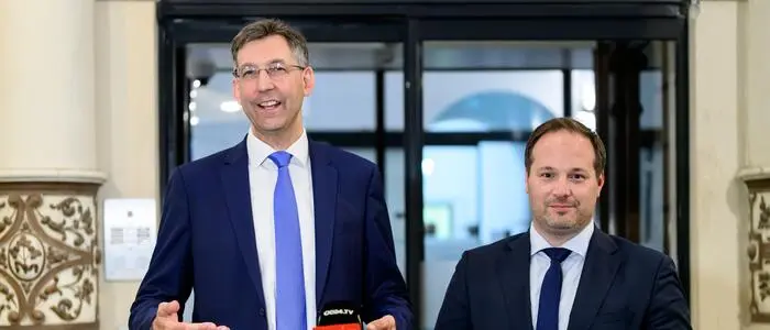 Markus Figl (l.) und Daniel Resch nach der Präsidiumssitzung der Wiener ÖVP am Montag