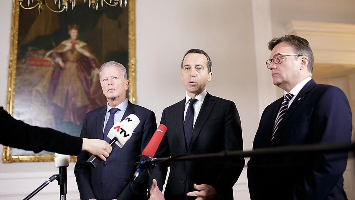 Wie hier im Februar hätte Günther Platter (rechts) mit Kanzler und Vizekanzler auftreten sollen - daraus wurde nichts