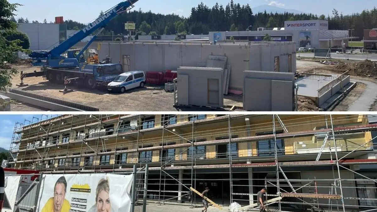 Die Mc-Donalds-Filiale wächst (oben), und auch an der Fertigstellung des künftigen Wohngebäudes wird gearbeitet