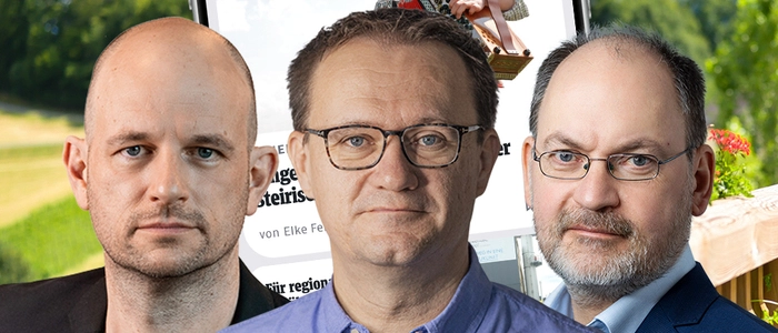 Produktentwickler Robert Breitler (Mitte) sowie die beiden Ressortleiter der Regionalisierung: Thomas Pilch in der Steiermark (links) und Christian Zechner in Kärnten (rechts)