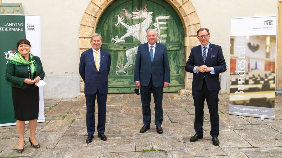 Landtagspräsidentin Khom, EU-Kommissar Hahn, Landeshauptmann Schützenhöfer und Bundesrats-Präsident Buchmann