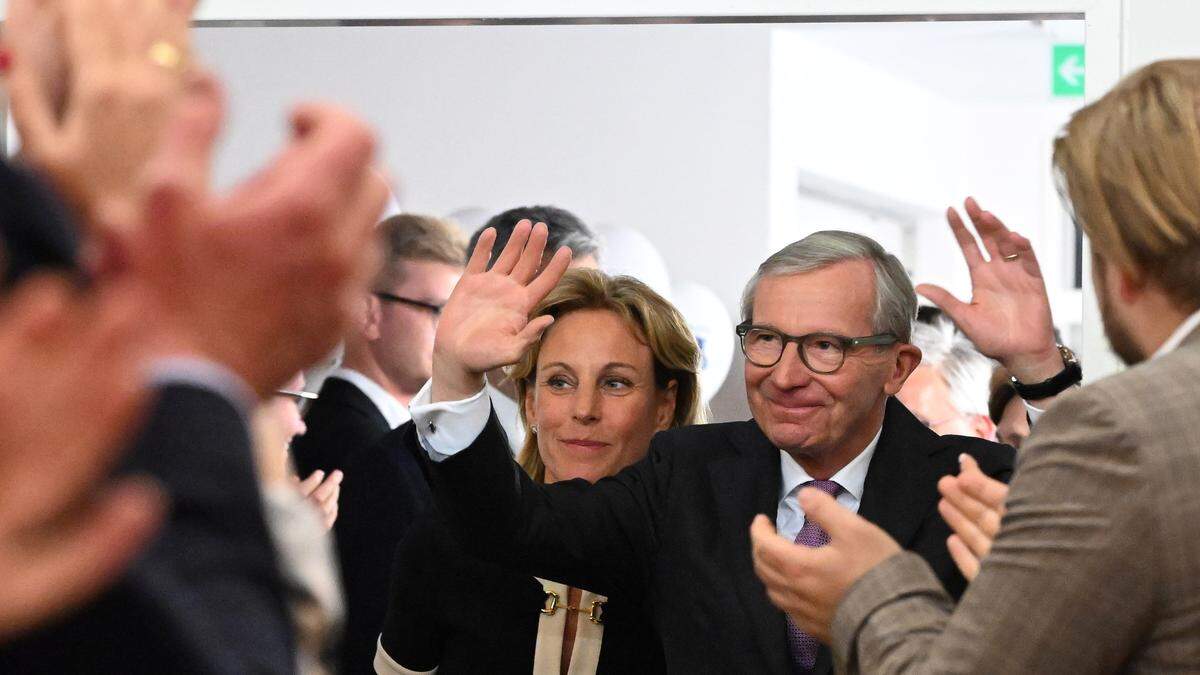 Landeshauptmann Wilfried Haslauer bei der Wahlparty der ÖVP nach der Salzburger Landtagswahl