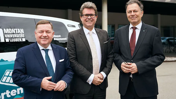 Landesrat Werner Amon, Bildungsminister Martin Polaschek und Rektor Wilfried Eichlseder bei der Eröffnung des MINT-Kongresses