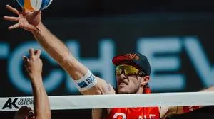 BADEN,AUSTRIA,07.AUG.25 - BEACH VOLLEYBALL - FIVB World Tour - Baden Challenge. Image shows Moritz Pristauz-Telsnigg (AUT).
Photo: GEPA pictures/ Alexander Solc