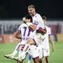 TBILISI,GEORGIA,31.JUL.25 - SOCCER - UEFA Conference League, qualification, FC Spaeri Tbilisi vs FK Austria Wien. Image shows the rejoicing of Maurice Malone and Aleksandar Dragovic (A.Wien). 
Photo: GEPA pictures/ Armin Rauthner