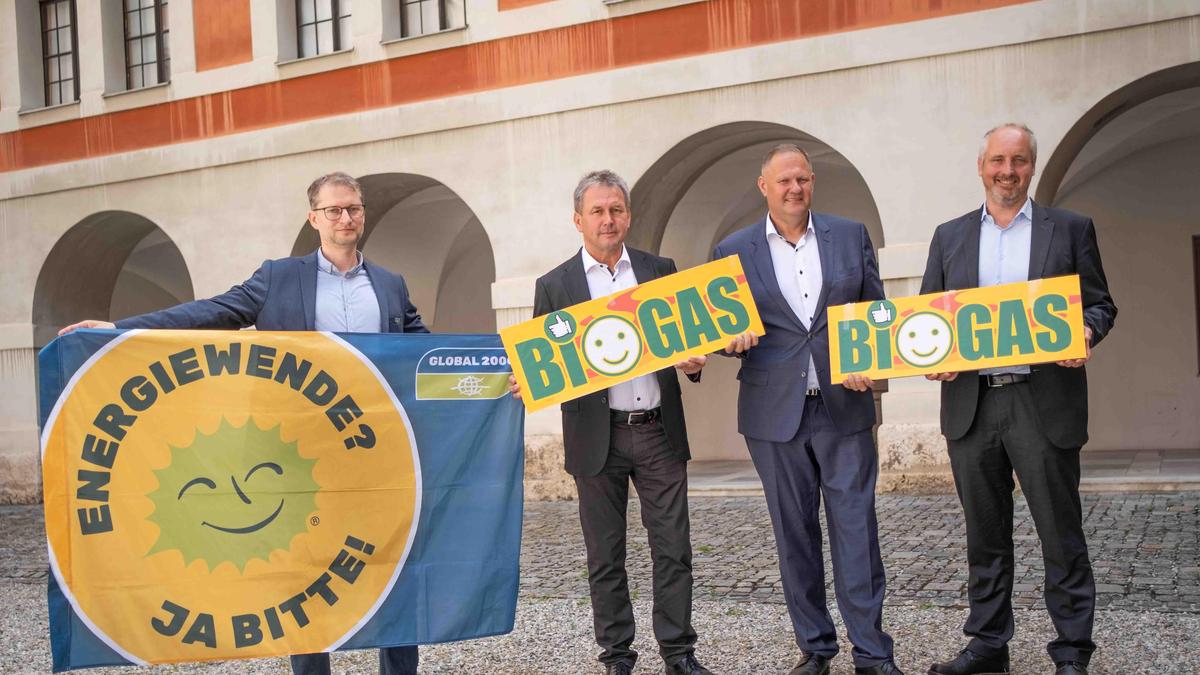 Gemeinsamer Appell: Wahlmüller (Global 2000), Titschenbacher (LWK), Hauptmann (Biogasbetreiber) und Painz (AGGM)