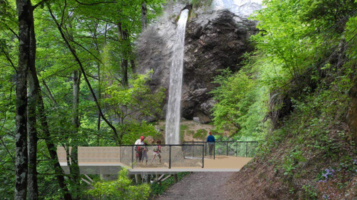 Die Aussichtsplattform beim Wildensteiner Wasserfall soll bis April 2023 fertiggestellt sein