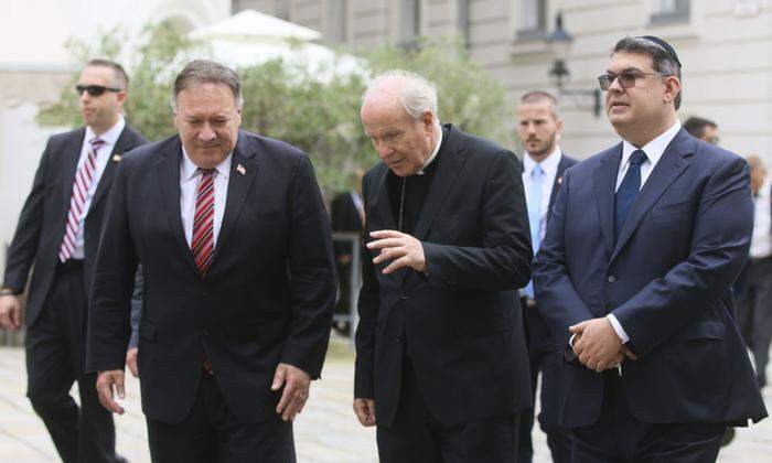 Pompeo mit Kardinal Schönborn und Oskar Deutsch, Präsident der Israelitischen Kultusgemeinde 