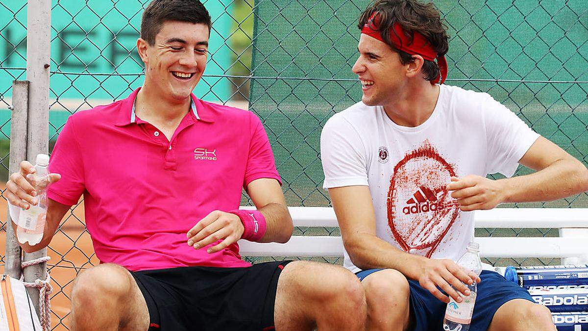 Dominic Thiem (rechts) und Sebastian Ofner haben beim Training ihren Spaß