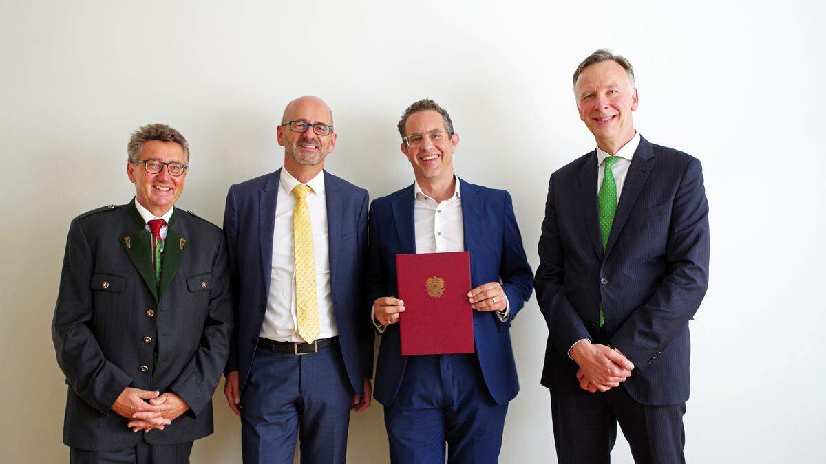 Von links: Präsident des Landesgerichts Leoben Robert Wrezounik, dessen Vize Christian Haider, der neue Brucker Gerichtsvorsteher Thomas Traar und Michael Schwanda, Präsident des Oberlandesgerichts Graz