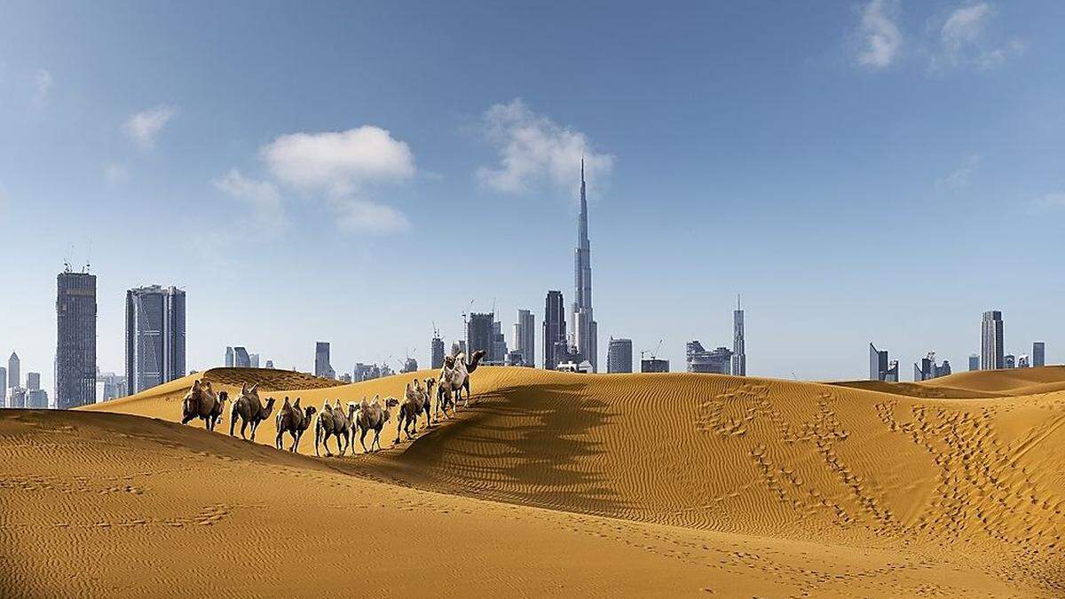 Dubai Skyline über der Wüste