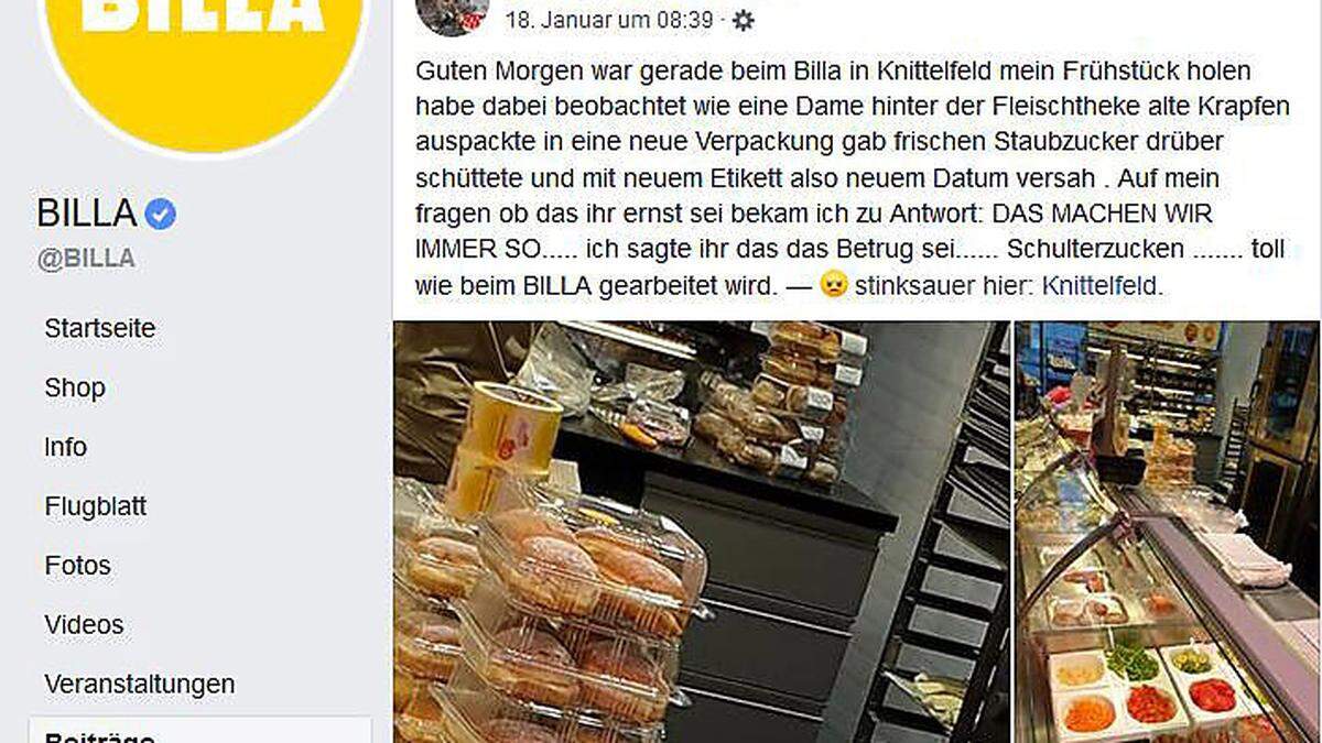 Alte Krapfen, neue Verpackung: Auf Facebook wird über dieses Posting diskutiert