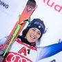Federica Brignone (ITA, 1. Platz) am Samstag, 28. Dezember 2024, während der Siegerehrung nach dem 2. Durchgang im Riesentorlauf der Frauen am Semmering.