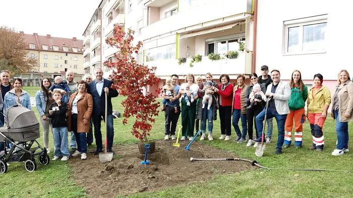 Traditionsgemäß wird in Zeltweg jedes Jahr ein Bäumchen für den Nachwuchs gesetzt. So wurde für die vom 1. September 2025 bis 31. August 2026 geborenen Kinder in diesem Jahr ein Amberbaum gepflanzt.