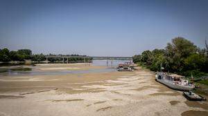 Drone View Of Po River As Faces Its Worst Drought In 70 Years Drone view of the Po River in San Giorgio Piacentino, on