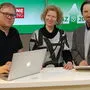Unser Team im Wahl-Studio: Videochef Markus Leodolter, Claudia Gigler, Ernst Sittinger