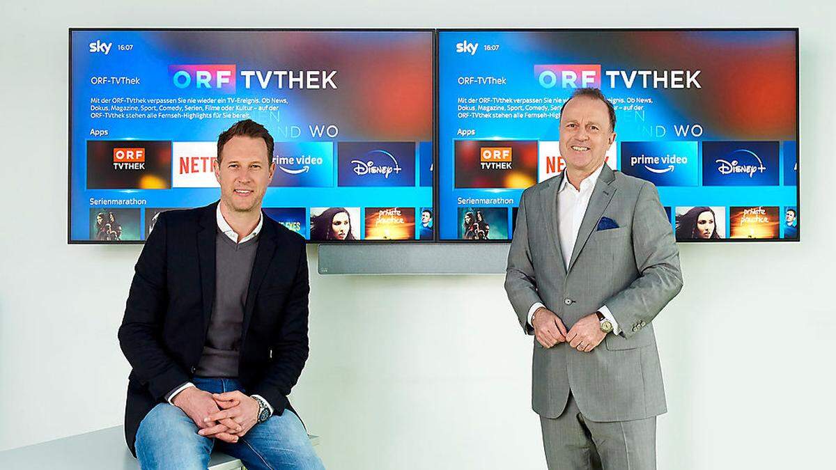 Michael Radelsberger, Mitglied des Sky Österreich Management-Teams mit Thomas Prantner 