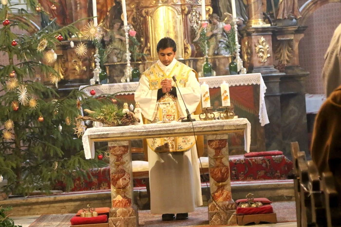 Nach der Heiligen Messe in der örtlichen Pfarrkirche wurden heuer 13 Pferde vom St. Veiter Kaplan Jinu Joseph (Foto) gesegnet. 