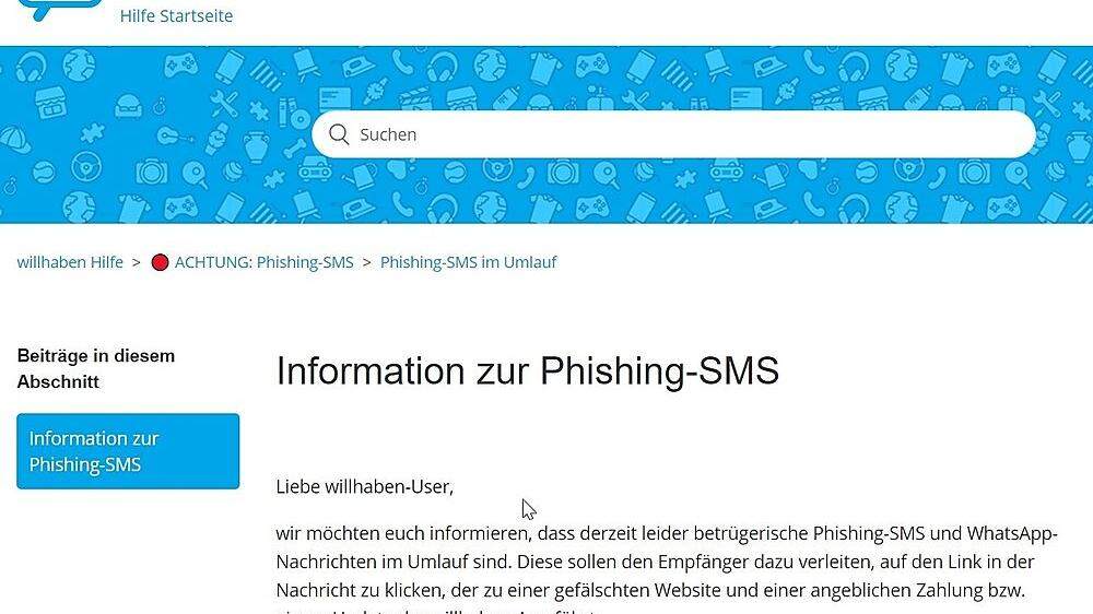 Willhaben warnt vor Phishing-SMS