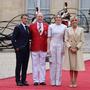 Emmanuel Macron mit dem Fürst Albert von Monaco und seiner Frau Charlene 