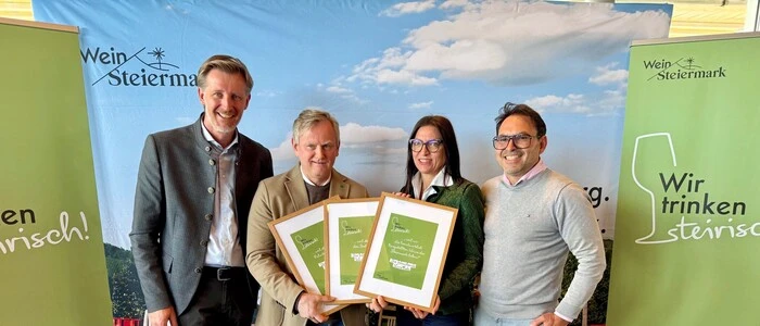 Wein-Steiermark-GF Martin Palz, Sommelier Christian Zach vom 2-Sternerestaurant „Die Weinbank“, Wein-Steiermark-Marketingleiterin Andrea Jöbstl-Prattes und Wein-Steiermark-Obmann Stefan Potzinger