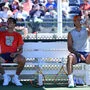 Rafael Nadal (rechts) und Carlos Alcaraz  beim gemeinsamen Training