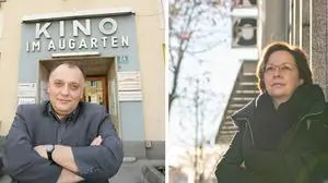 Nikos Grigoriadis 2007 vor dem Augartenkino – zwei Jahre später siedelte man ins Royal. Rechts: Geschäftsführerin Barbara Brunner