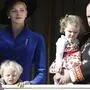 Prince Albert II of Monaco, right, with his wife Princess Charlene and their twins, Prince Jacques, left, and Princess Gabriella, attend from the Monaco palace during the celebrations marking Monaco's National Day in Monaco, Sunday, Nov. 19, 2017. Monaco's Fete Nationale has been celebrated since the reign of Prince Charles III in 1857. (AP Photo/Claude Paris)