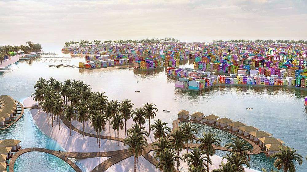 Auf den Malediven soll die schwimmende Stadt „Floating City“ entstehen – der Clou daran sind zu Wasser gelassene Betonpanele, die dann miteinander verbunden werden können