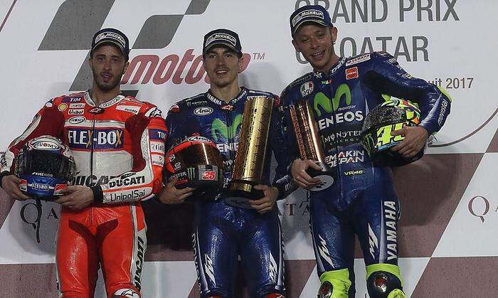 Die Top drei von Katar: Vinales (M.), Dovizioso (l.) und Rossi