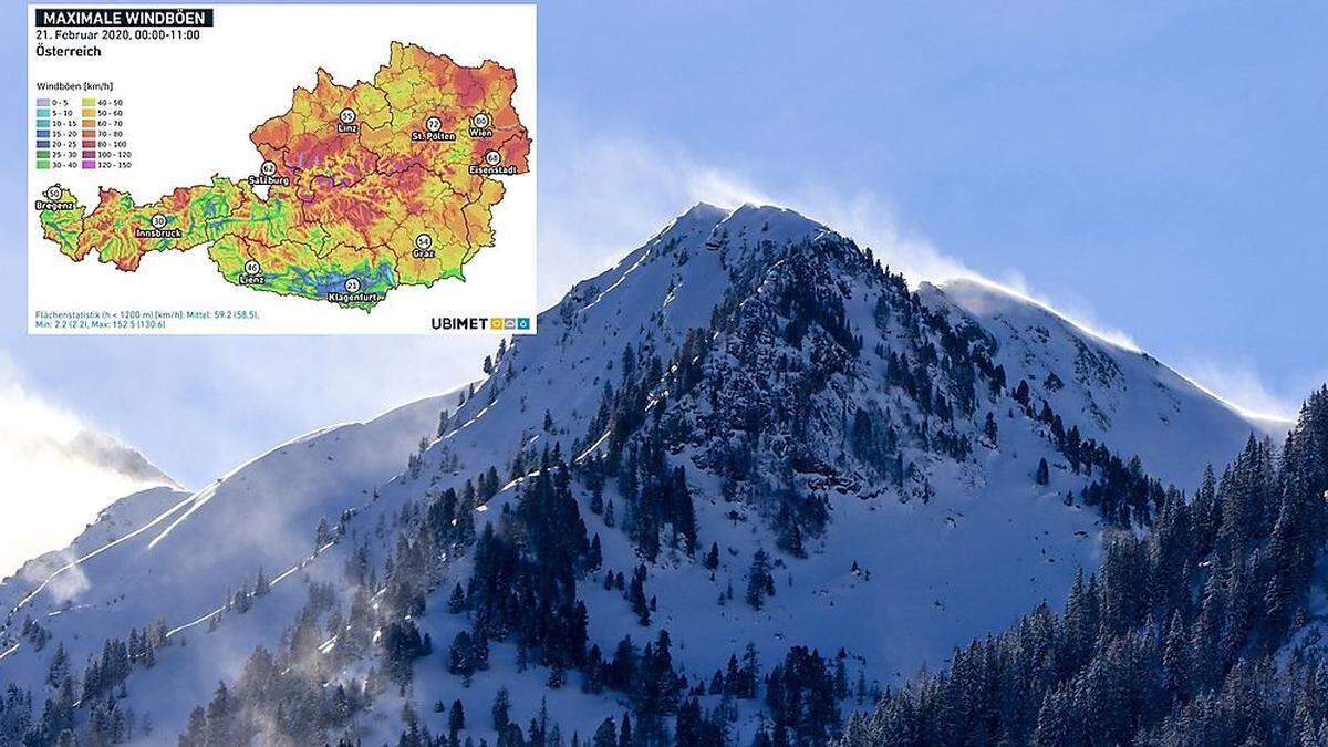 Schneeverwehungen rund um die Gipfel der Obersteiermark