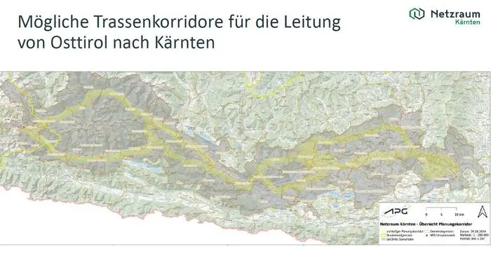 Mögliche Korridore, wo die Trasse für den „Netzraum Kärnten“ entstehen kann