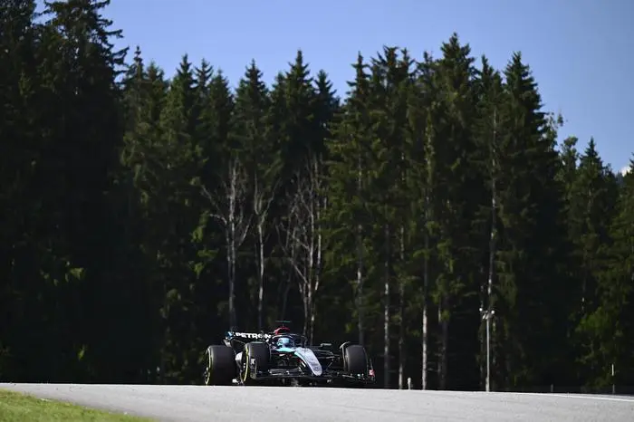 Mercedes driver George Russell of Britain  steers his car during the sprint qualifying session at the Red Bull Ring racetrack in Spielberg, Austria, Friday, June 28, 2024. The Austrian Formula One Grand Prix will be held on Sunday. (AP Photo/Christian Bruna)